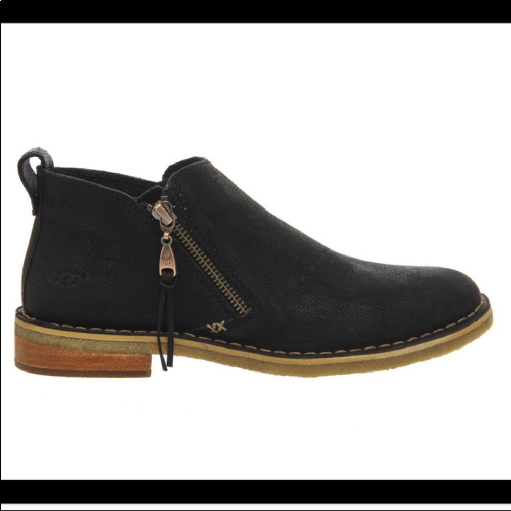 Ugg Black Clementine fuzzy inside leather ankle boots size 7